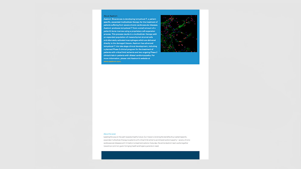 Aastrom Biosciences Annual Report 2010 Inside Cover
